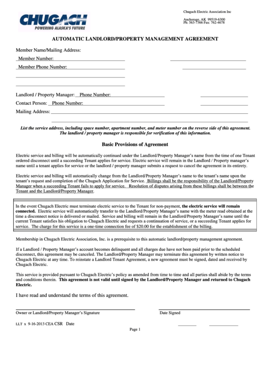 Automatic Landlord/property Management Agreement Printable pdf
