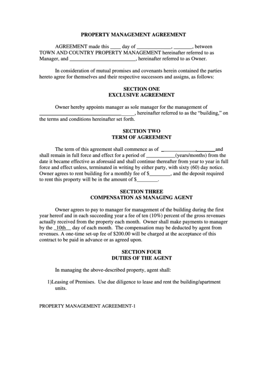 Property Management Agreement Printable pdf