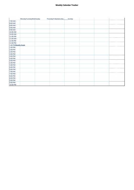 Weekly Calendar Tracker Template Printable pdf