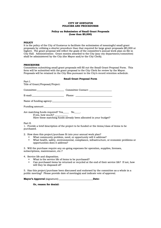 Small Grant Proposal Form Printable pdf