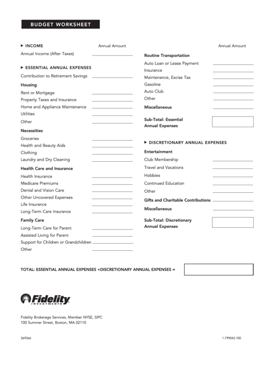 Budget Worksheet Template Printable pdf