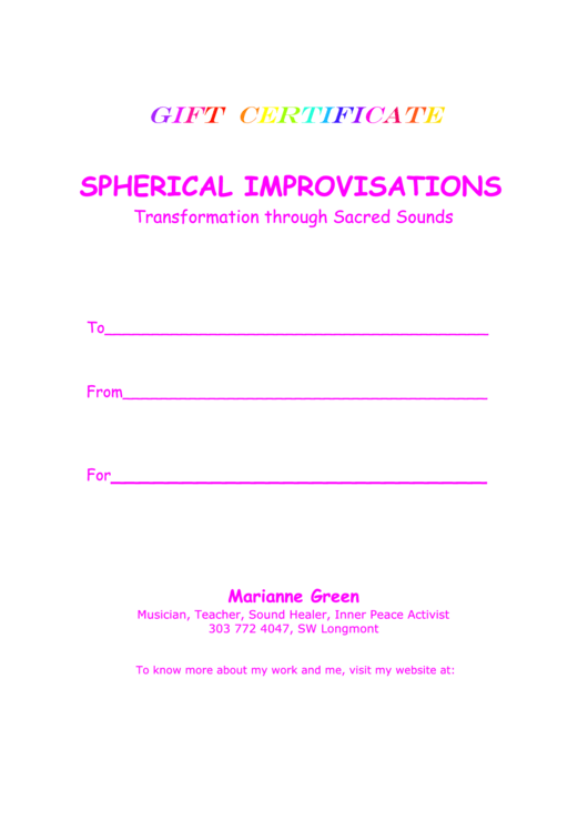 Gift Certificate - Spherical Improvisations Printable pdf