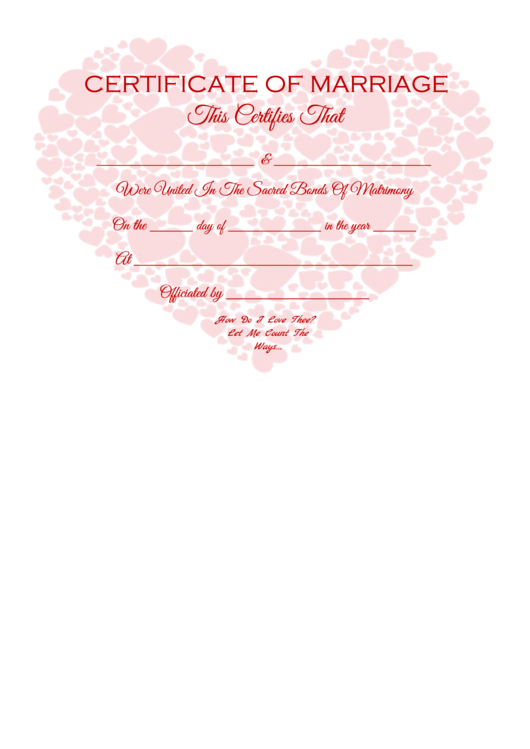 Certificate Of Marriage Template - Heart Printable pdf