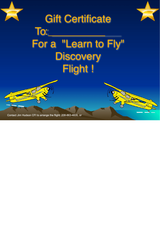 Discovery Flight Gift Certificate Printable pdf