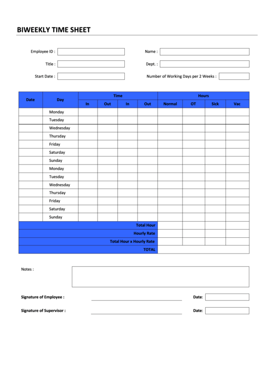Biweekly Time Sheet Template Printable pdf