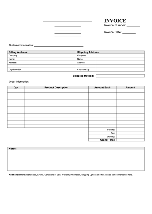 Fillable Blank Invoice Template Printable Pdf Download