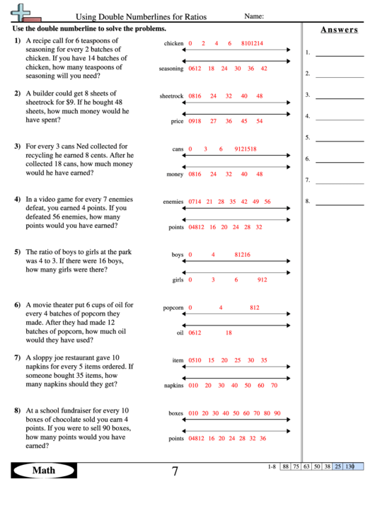 Using Double Numberlines For Ratios Printable pdf