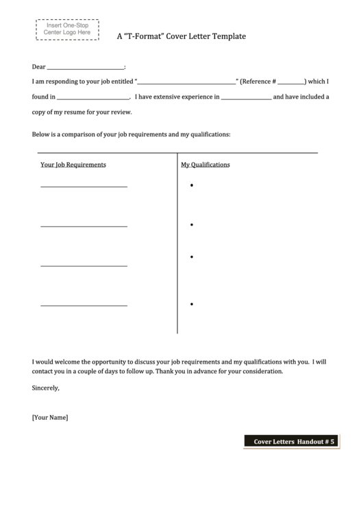 A "T-Format" Cover Letter Template Printable pdf