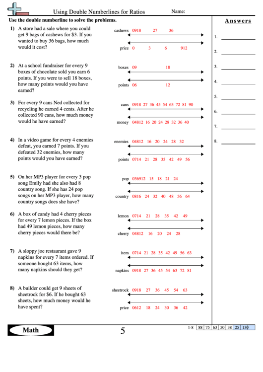 Using Double Numberlines For Ratios Printable pdf