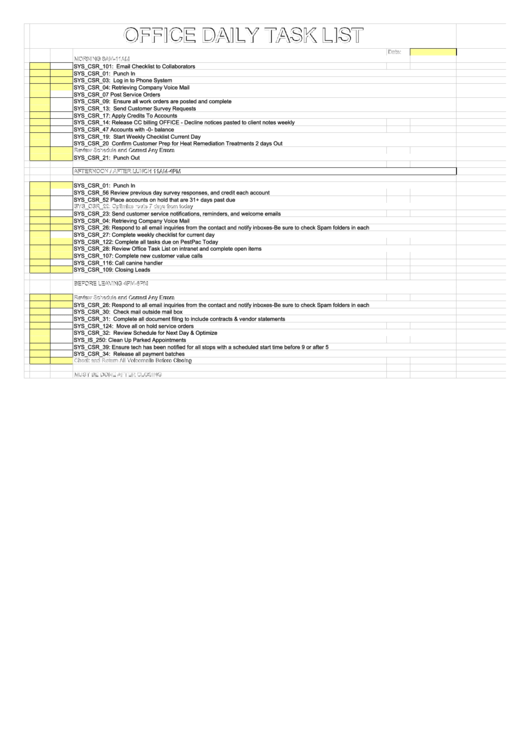 Office Daily Task List Printable pdf