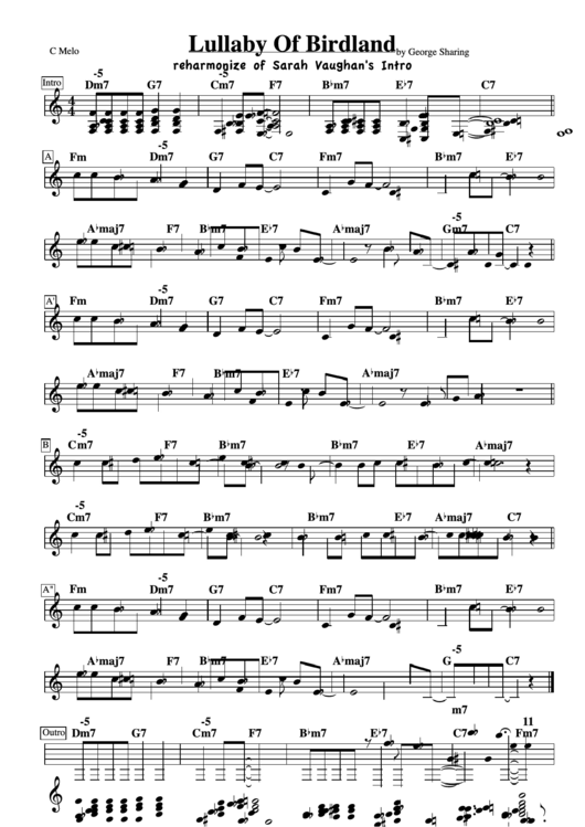 Lullaby Of Birdland Sheet Music Printable pdf