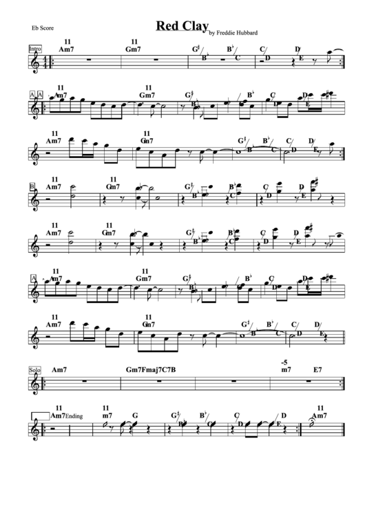 Red Clay Sheet Music Printable pdf