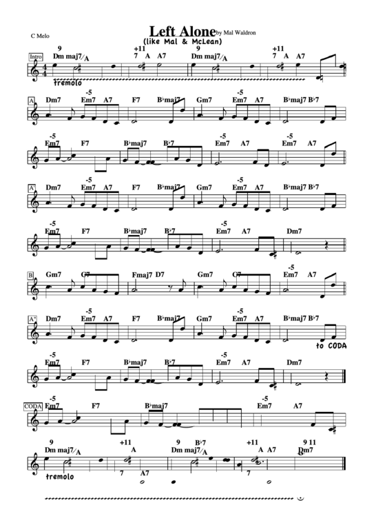 Left Alone Sheet Music Printable pdf