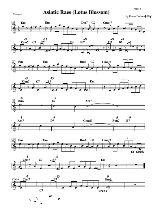 Asiatic Raes (Lotus Blossom) Trumpet Sheet Music Printable pdf