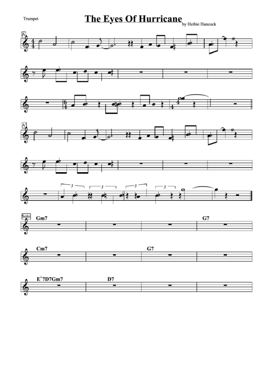 The Eyes Of Hurricane Trumpet Sheet Music Printable pdf