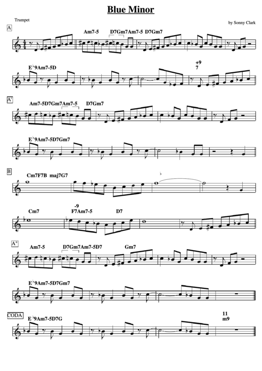 Blue Minor Trumpet Sheet Music Printable pdf