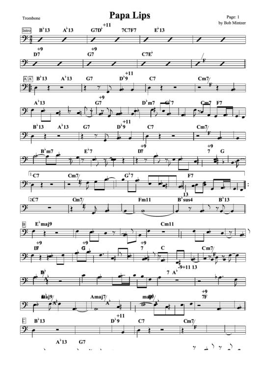 Papa Lips Trombone Sheet Music Printable pdf