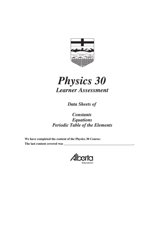 Physics Data Sheet Printable pdf