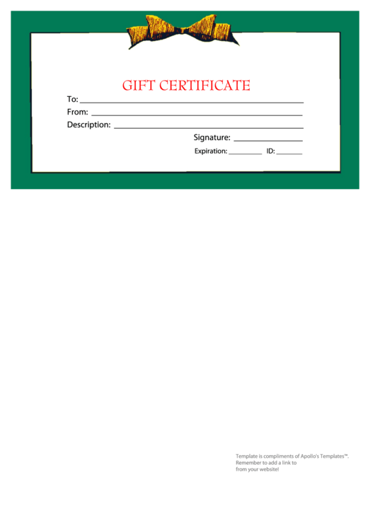 Gift Certificate Template - Green Border Printable pdf