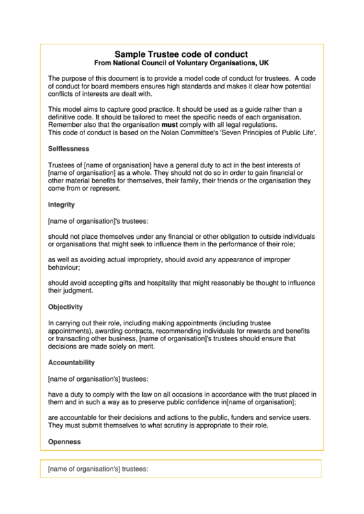 Sample Trustee Code Of Conduct Printable pdf