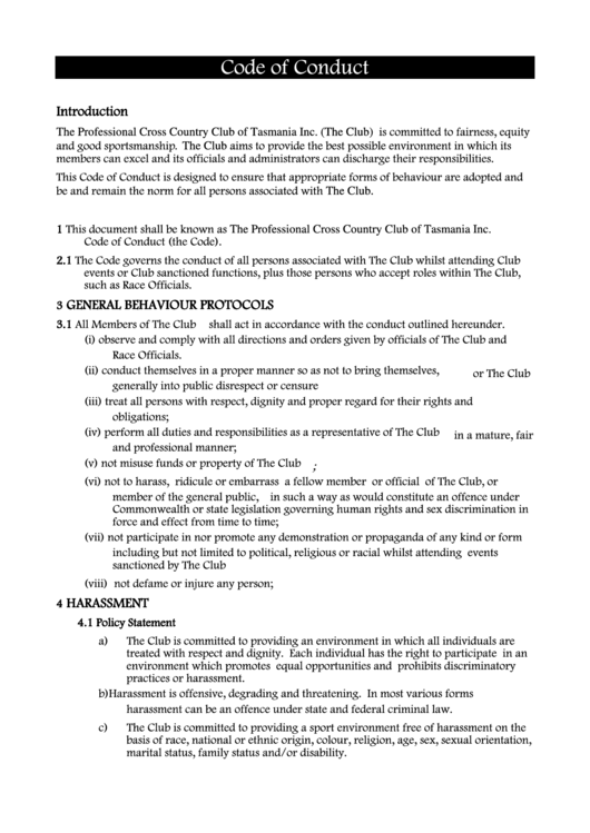 Code Of Conduct Printable pdf