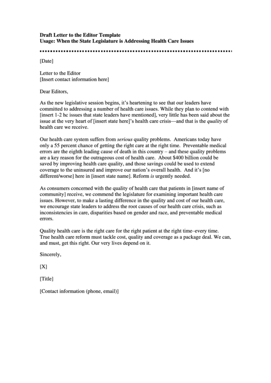 Draft Letter To The Editor Template