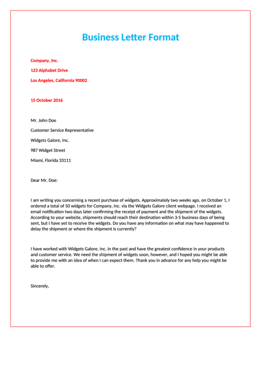 Business Letter Format 3 Printable pdf