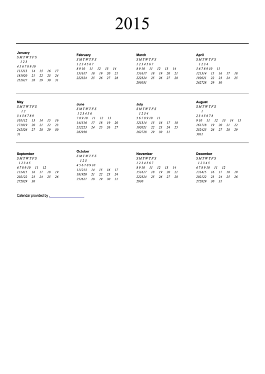 2015 Yearly Calendar Template In Landscape Format Printable pdf