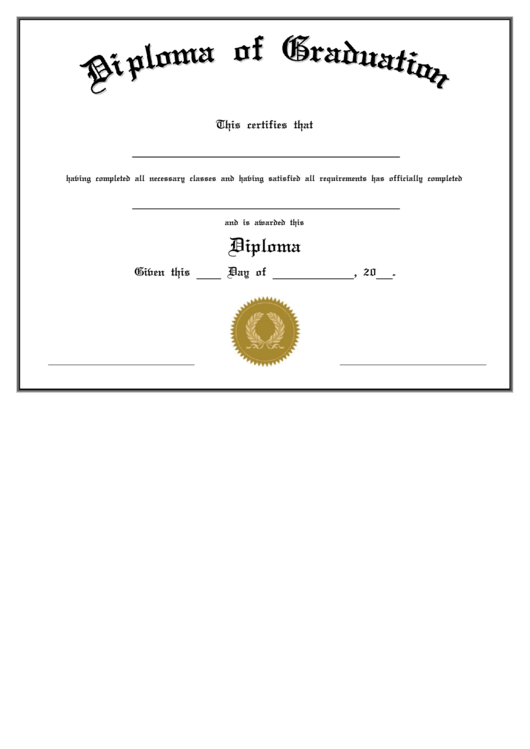 Fillable Diploma Of Graduation Printable pdf