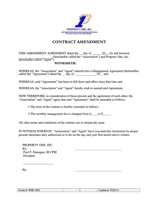 Contract Amendment Printable pdf