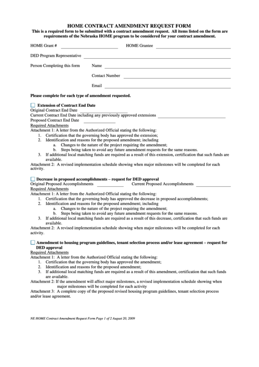 Home Contract Amendment Request Form Printable pdf