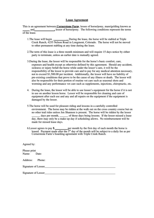 Lease Agreement Printable pdf