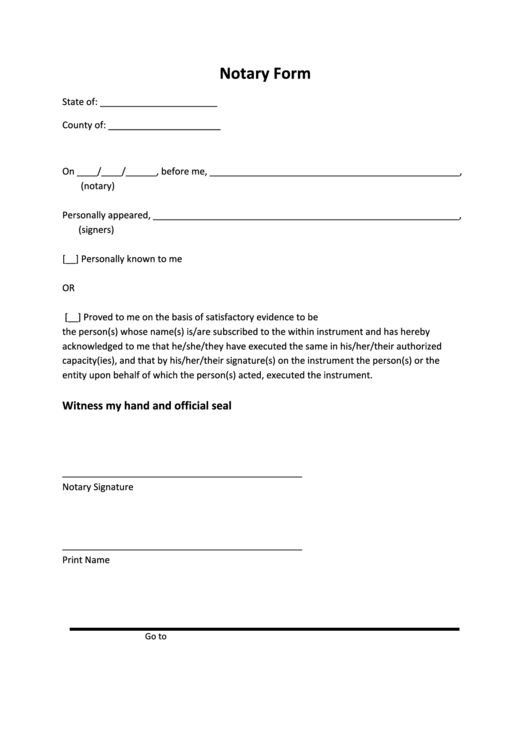 Notary Form Template Printable pdf