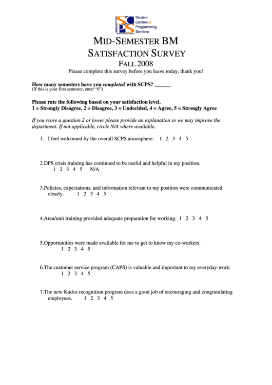 Satisfaction Survey Printable pdf
