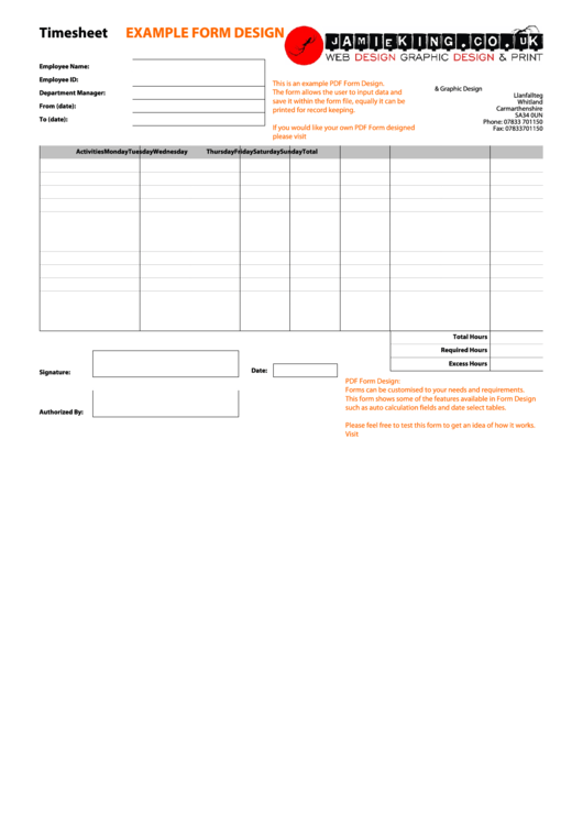 Fillable Weekly Timesheet With Tasks Printable pdf