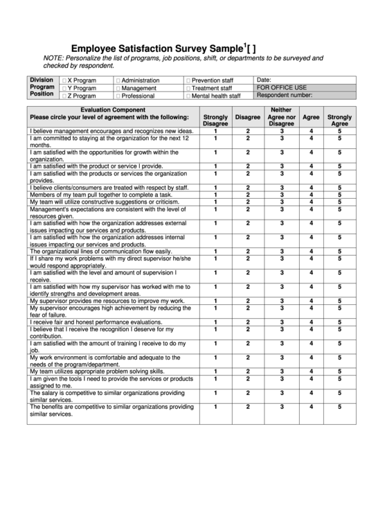 Employee Satisfaction Survey Sample Printable pdf