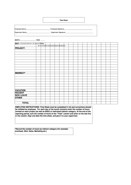 Time Sheet Example Printable pdf