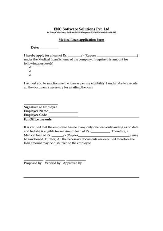 Medical Loan Application Form Printable pdf