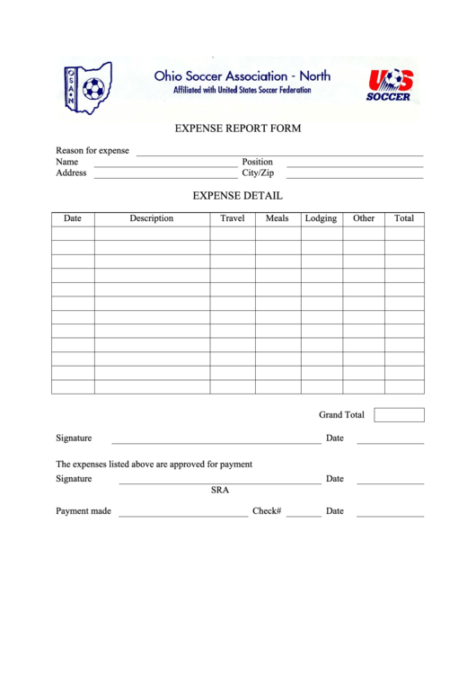 Sample Expense Report Form Printable pdf