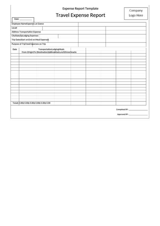Travel Expense Report Template Printable pdf