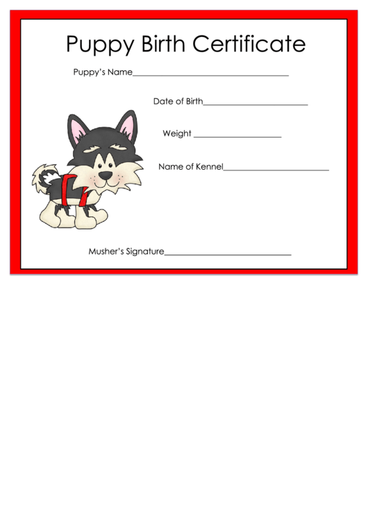 Free Printable Puppy Birth Certificate Pdf Download