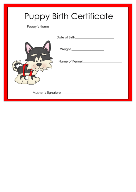 Puppy Birth Certificate Printable Pdf Download