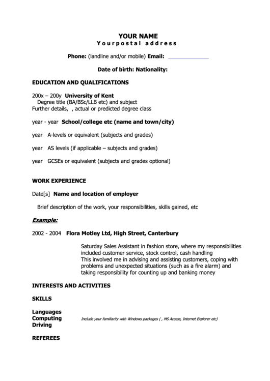 Resume Sample Printable pdf