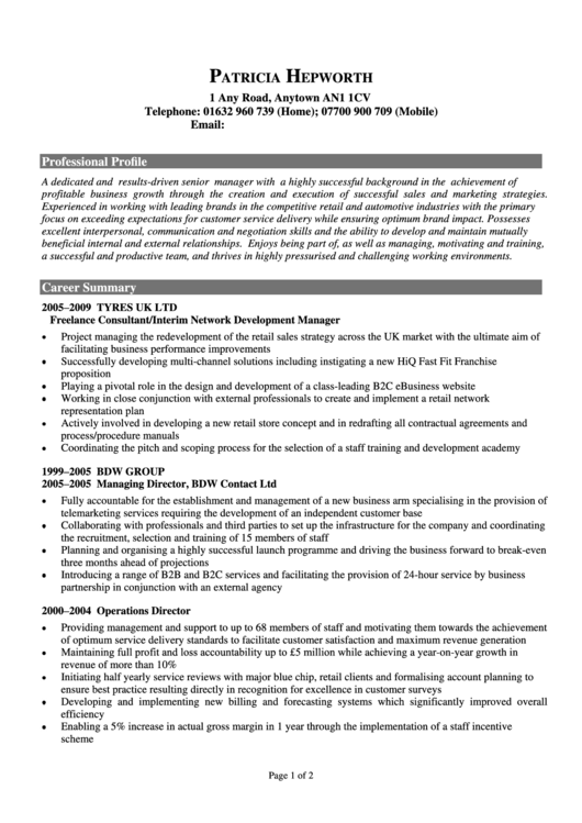 Sample Resume Template - Senior Manager Printable pdf