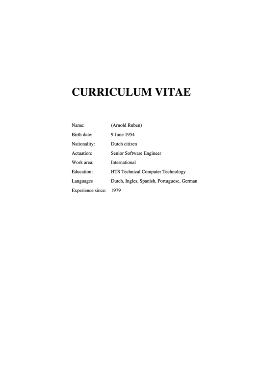 Curriculum Vitae Template (Sample) Printable pdf
