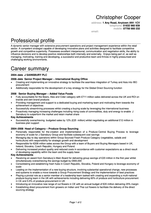 Sample Resume Template - Senior Manager Printable pdf