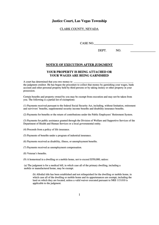 Notice Of Execution After Judgment Printable pdf