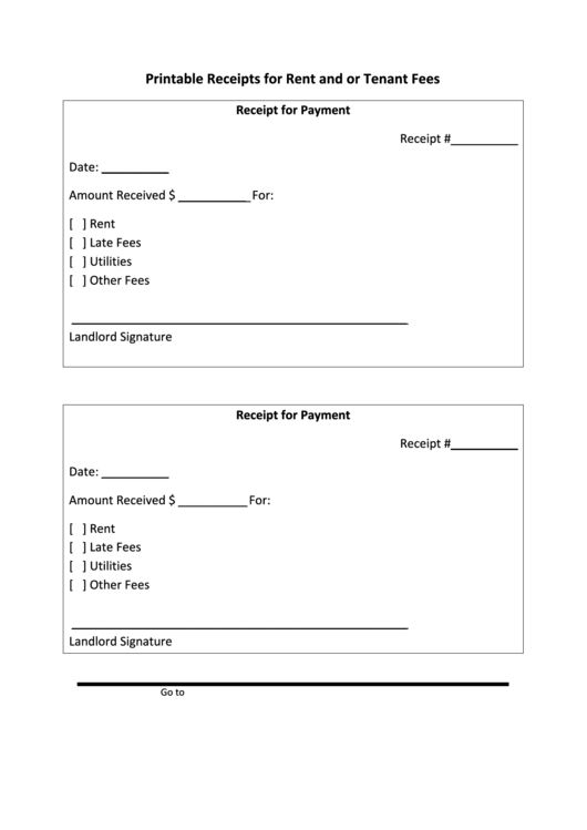 Receipt Template For Rent And Or Tenant Fees Printable pdf