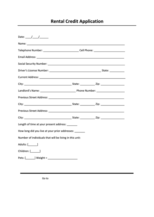 Rental Credit Application Printable pdf
