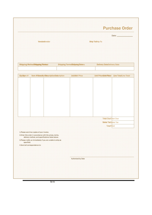 Purchase Order Form Printable pdf